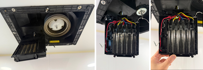 乾燥機能付き換気扇の熱交換器の洗浄例