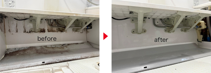 洗面台下のエプロン高圧洗浄例