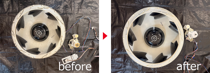 天カセオプションの送風機・ドレンポンプ分解洗浄例